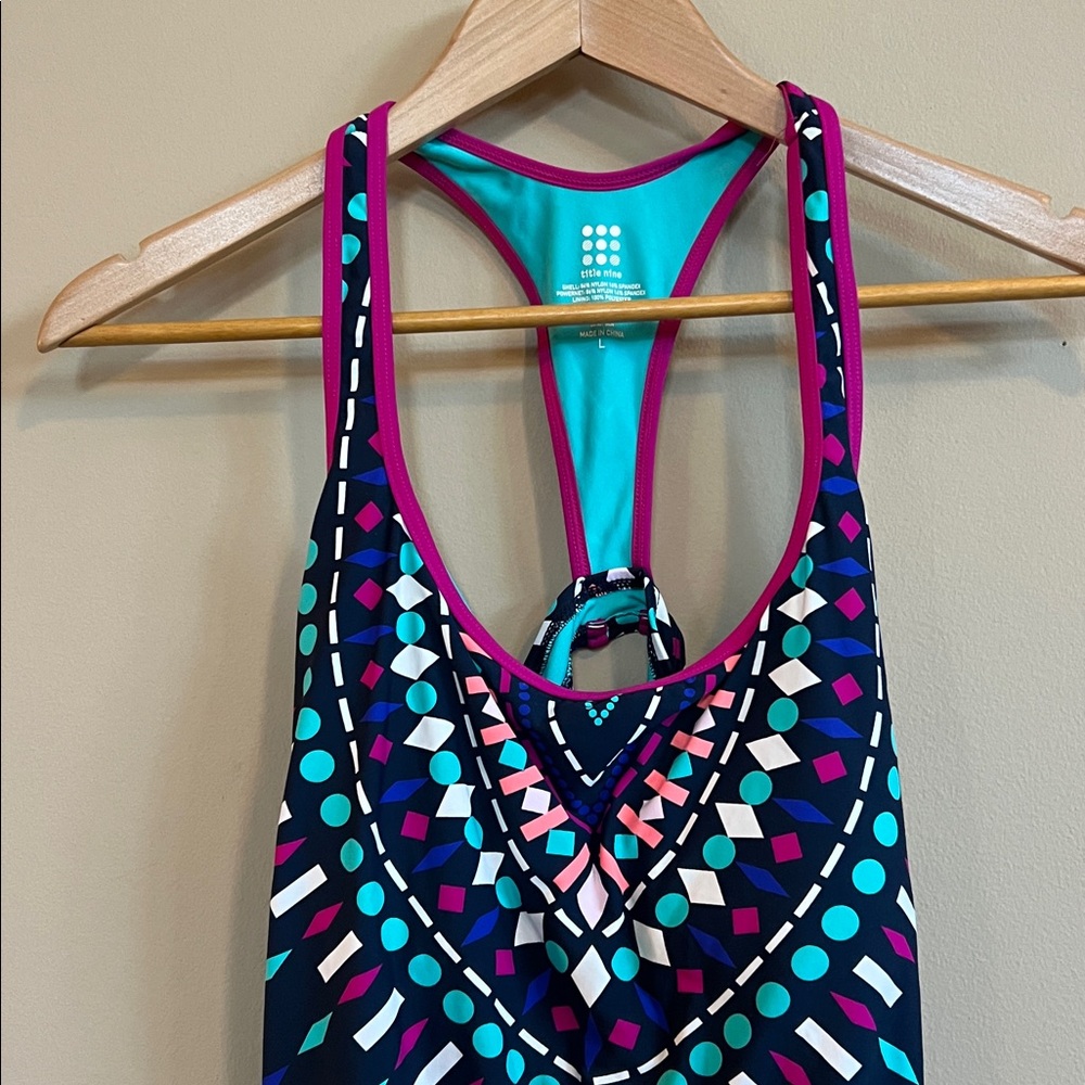 Title nine Multicolor Geometric One Piece Racer Back Swimsuit
